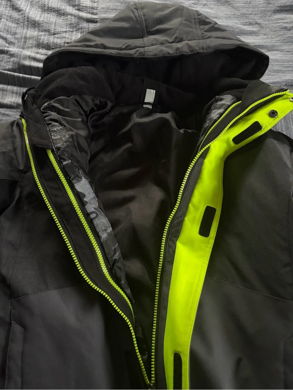 Black Hooded Winter Jacket with High-Visibility Accents
